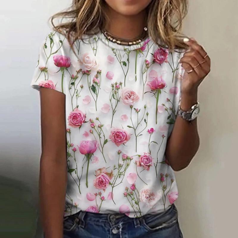 Women's Round Neck Short Sleeved T-shirt 3D Printed Casual Pure Women's Shirt