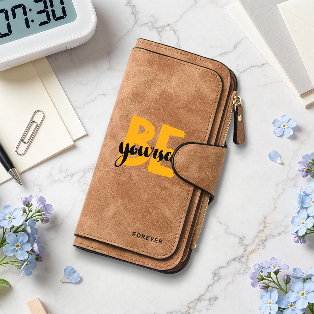 Stylish Long Wallet with Inspirational Slogan Durable Daily Use Card Holder