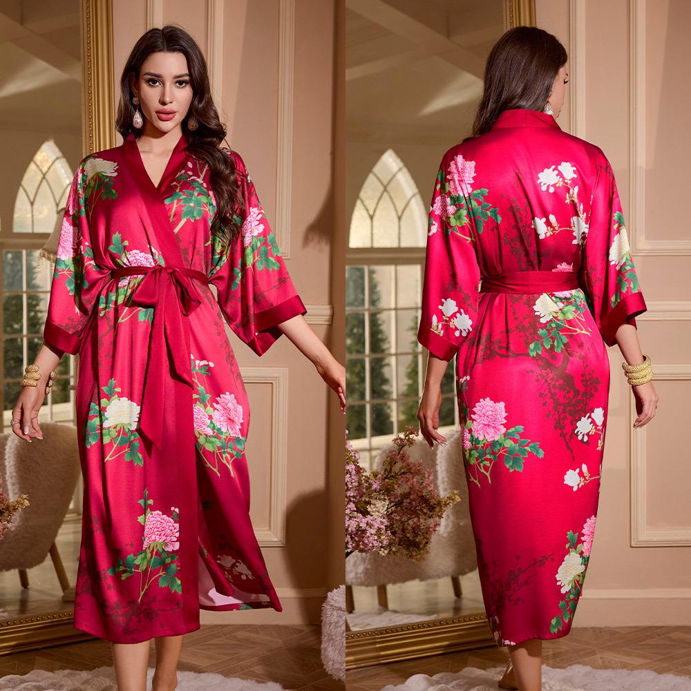 

Женская летняя охлаждающая ночная сорочка из ледяного шелка - Большой размер, Легкая роскошь, Свободный крой, Тонкий халат WP3429 One Size