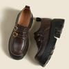 2025 spring new inner height increase 8cm double-breasted buckle thick heel platform loafer single shoes women's small leather shoes women's