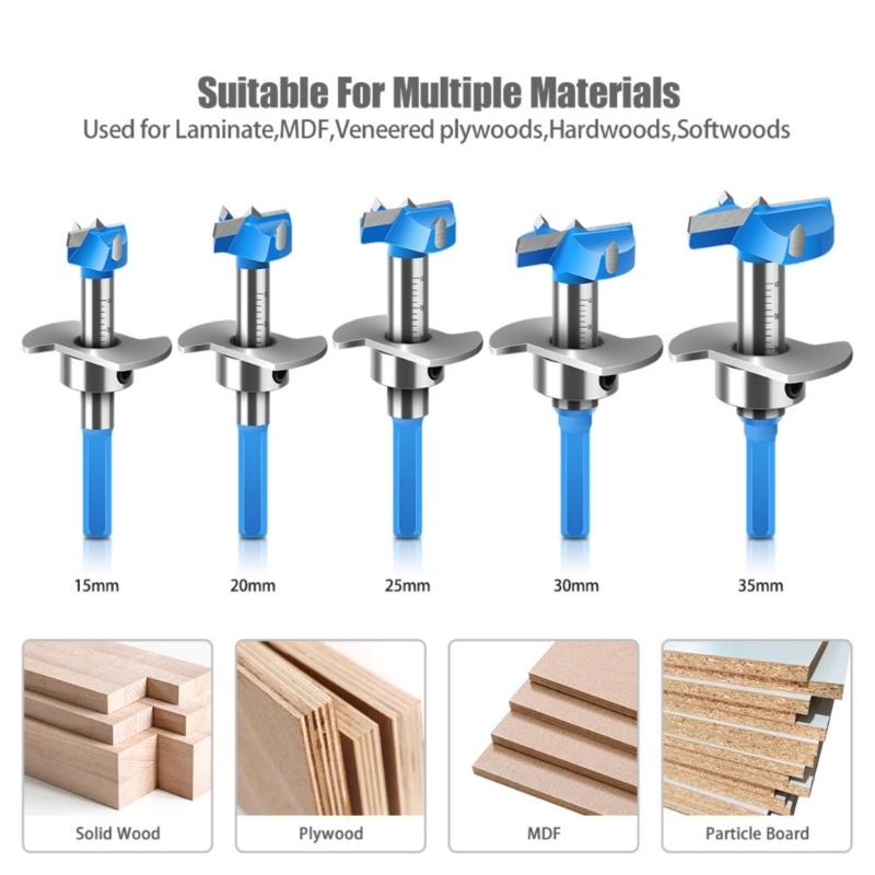 Carbide Tipped Wood Cutter Hinge Hole Opener With Hexagonal Shank For Precise Drilling Control In Furniture Making