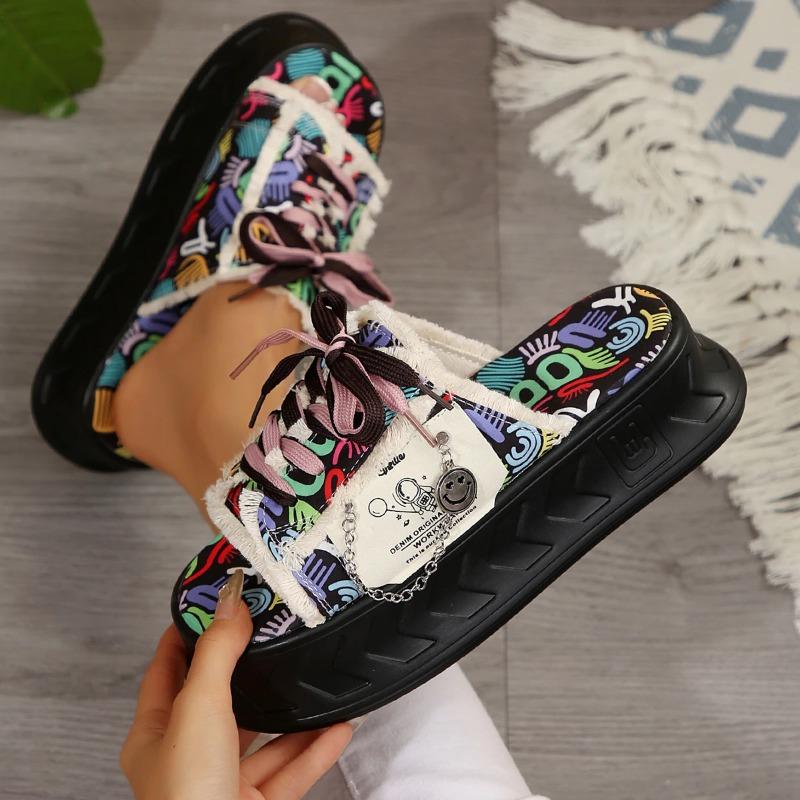 Fashion 2025 New Women Slippers Summer Fashion Designer Graffiti Slippers Women Platform Mules Sandals  Flat Casual Shoes Slides Women