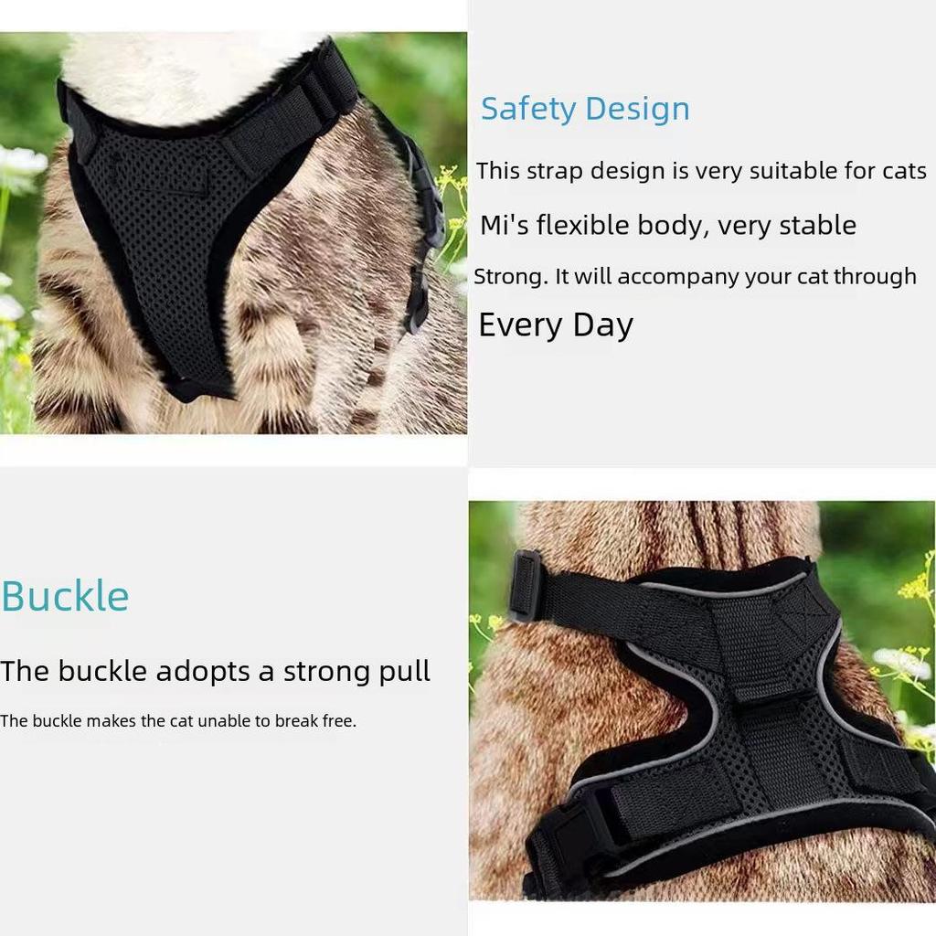 Adjustable Ultra-Thin Cat Harness with Anti-Breakaway Traction Rope for Walking 