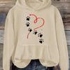 Women's Heart & Paw Print Casual Hoodie - Cozy Polyester Pullover