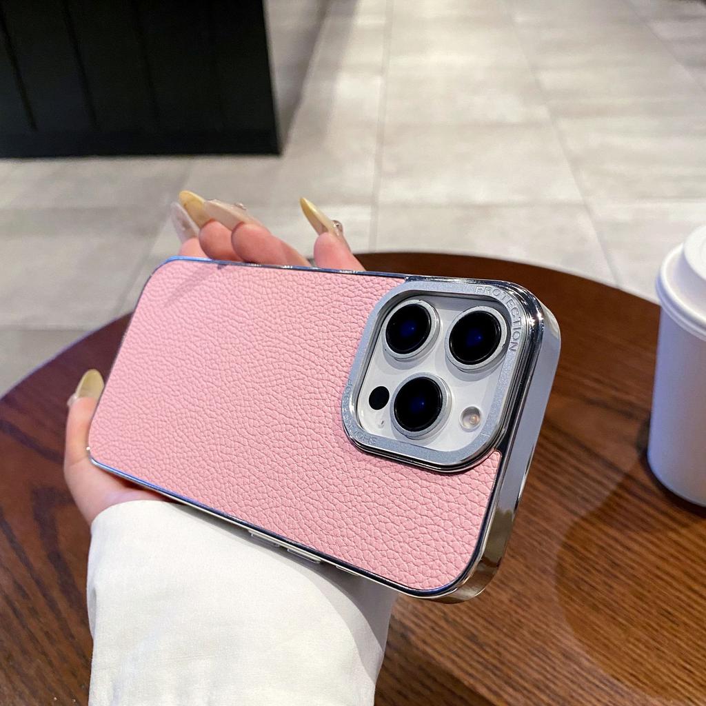 Electroplating Lychee Pattern Suitable for IPhone 16 Mobile Phone Case Apple 15 Large Hole Anti Fall 14 ProMax Full Inclusive Protective Case