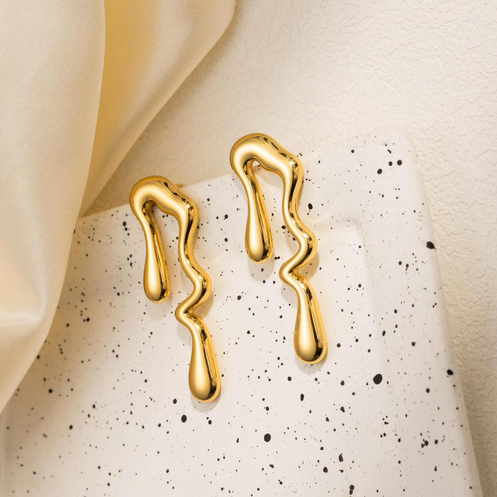 Vintage Gold Color Irregular Geometric Earrings For Women Stainless Steel Ginkgo Leaf Love Heart Shaped Earring Party Jewelry