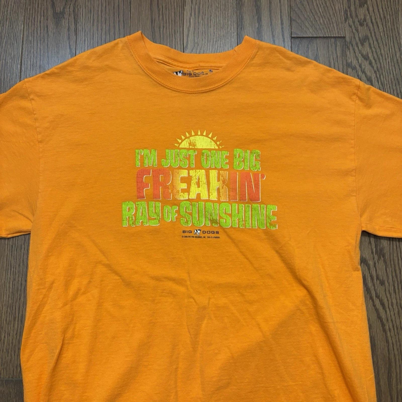 

Big Dog T Shirt Men’s S/M Orange Summer Beach Sun Vacation Travel Tee Swim Fish L