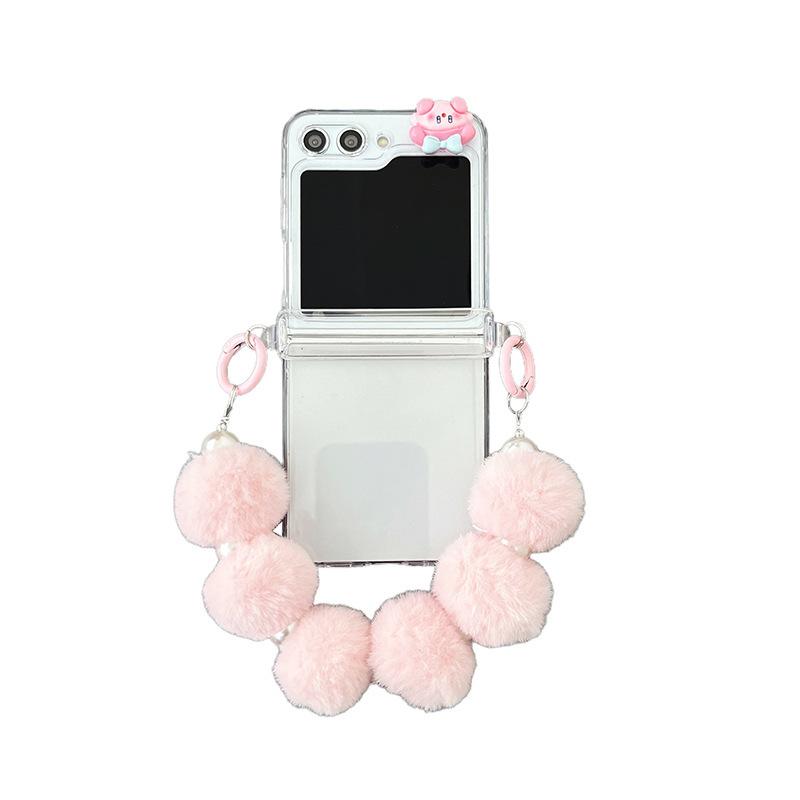 Cute Ins Plush Bracelet Girls Flip Phone Case for Samsung Zflip6 Folding Screen Findn2flip