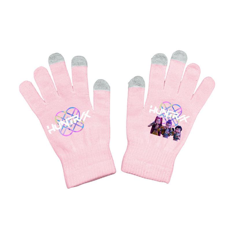 Kids Boys Girls Kpop Hunters Derpy Rumi Zoey Mira Printed Velvet Autumn Winter Warm Knitted Gloves