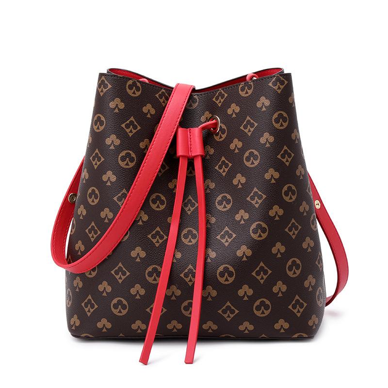 

Spring new bucket bag large-capacity drawstring design versatile printed women s bag contrasting color shoulder bag messenger bag