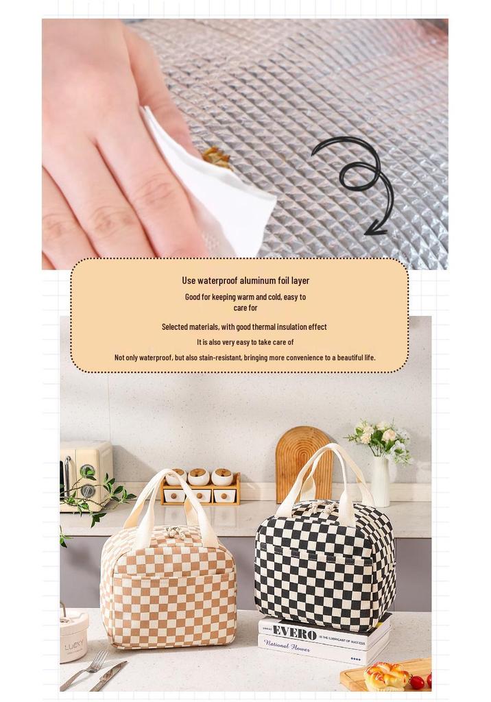 Corduroy Insulated Lunch Bag - Printed Handheld Bento Storage Box