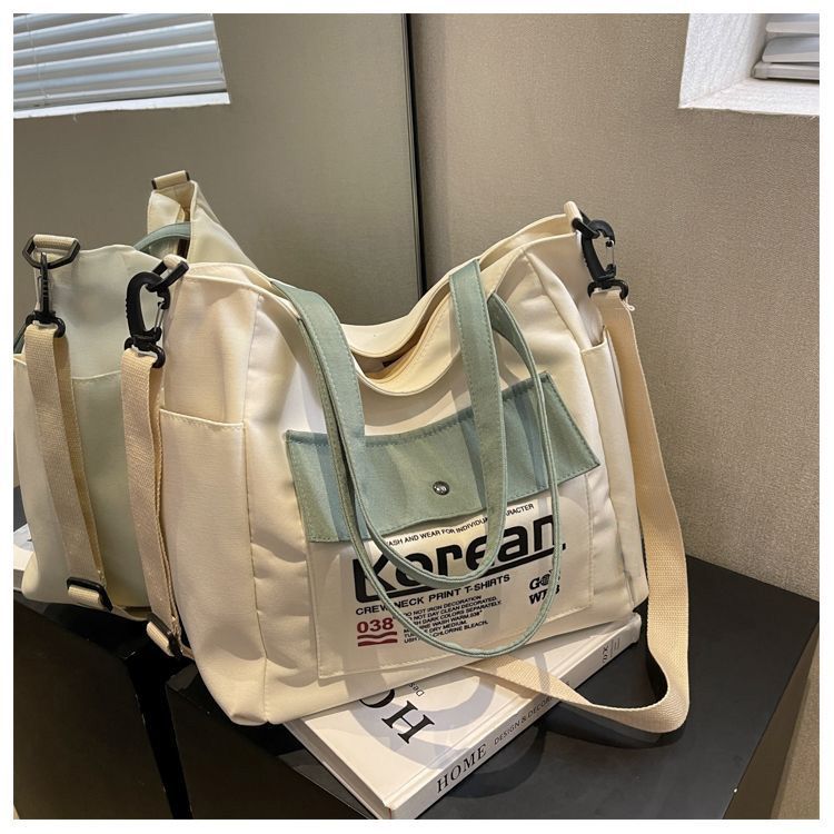 Large Capacity Women Tote Canvas Handbag Schoolbag Female University Portable Shoulder Bag Rectangular Shopping Beach City College Korean Popular