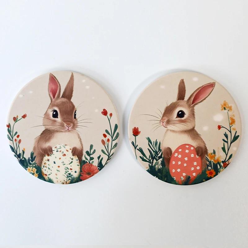 

1/2 шт. Керамическая подставка Кролик Пасхальные аксессуары Впитывающая подкладка Противоскользящая и высокотемпературная подставка для чашки для напитков Кухонные предметы Декор
