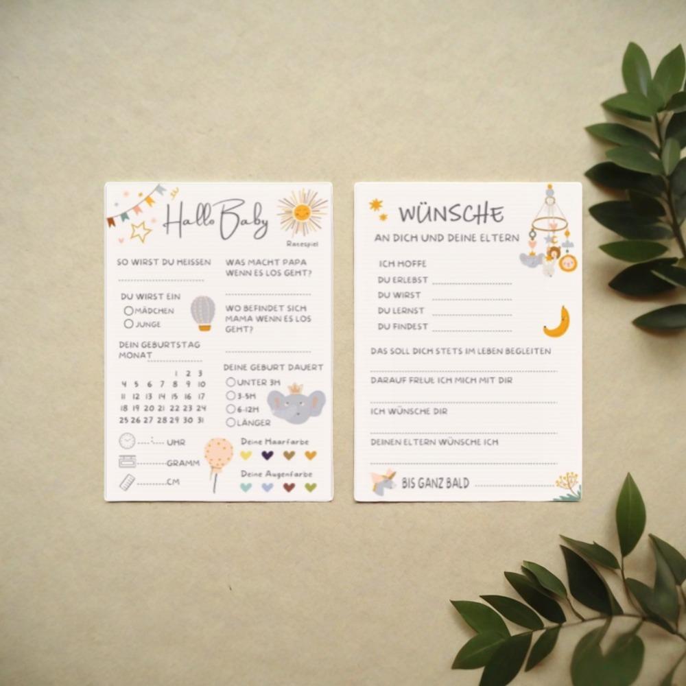 10Pcs Gender Reveal Party Game Card Baby German Game Cards Baby Shower Guessing  Party Supplies Manualidades