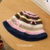 New Autumn and Winter Knitted Hat Korean Style Sweet and Cute Girls Contrasting Striped Woolen Hat Showing Face Small Warm Fisherman Hat