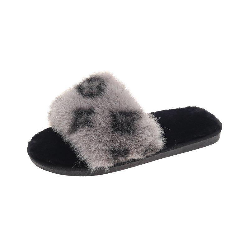 Autumn/Winter Women's Fur & Cotton Suede Slippers - Cross-Color Flat Home Wear.