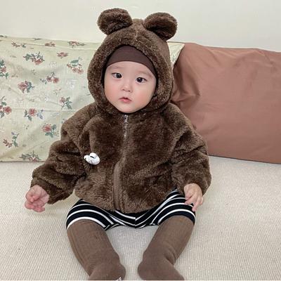 Boys Girls Coats Autumn and Winter Baby Hooded Velvet Thickened Tops Infants Clothing Children Cotton-padded Jacket