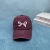 Embroidered Sweet Bow Baseball Hat Women's Pink Korean Washed Cotton Hat Top Summer Outdoor Elastic Back Ponytail Sun Hat