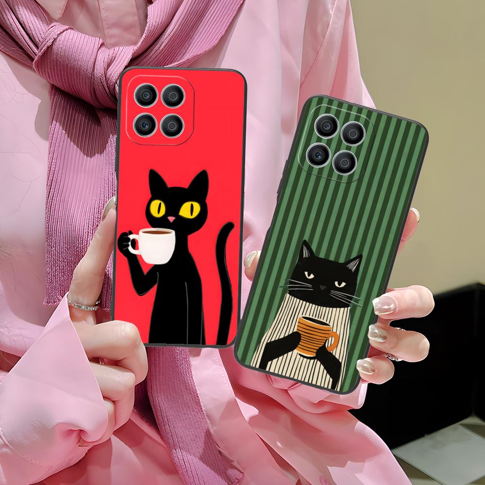 Cute Coffee Cat Matte TPU Mobile Phone Case for Honor 90 80 70 60 50 30 20 10 9 8 7 Pro S SE Lite 5G Colorful Printing Cover