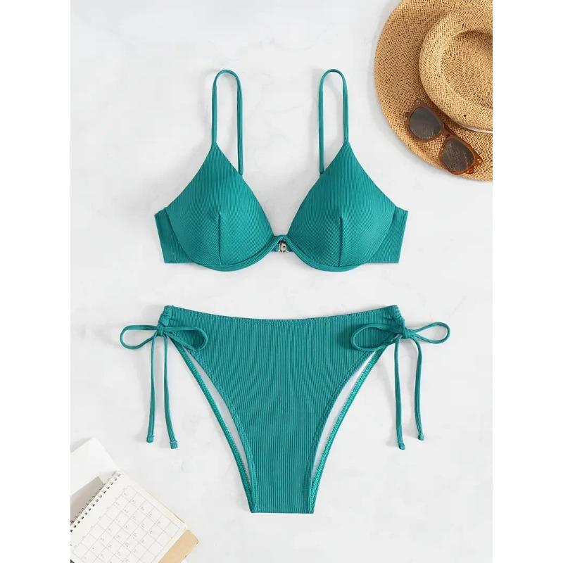 Solid Underwire Sexy Bikini 2025 New Arrival Biquini Padded Push Up Bandage Swimsuit Women Swimwear Summer Beachwear