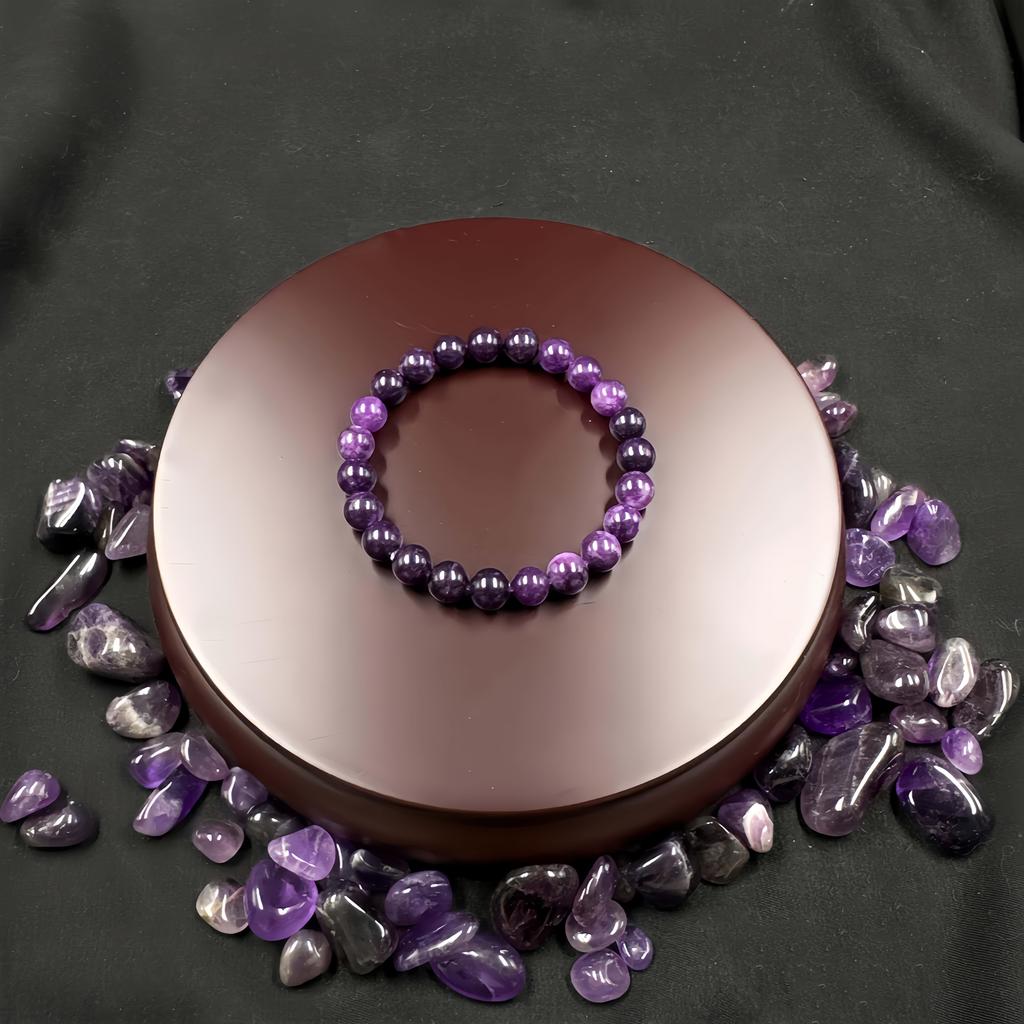 1Amethyst beaded elastic bracelet handmade with elastic cord8mm Ideal gift for both men and women, suitable as an everyday clothing accessory
