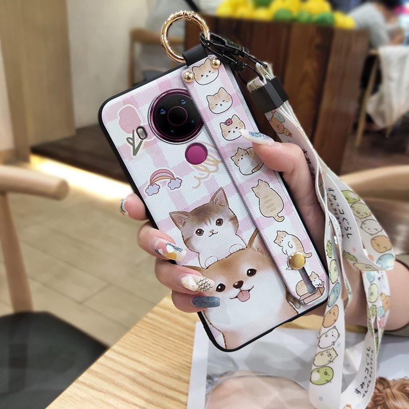 Fashion Design Phone Holder Phone Case For Nokia 5.4 Wrist Strap Cartoon Lanyard Protective Anti-knock Anti-dust Ring
