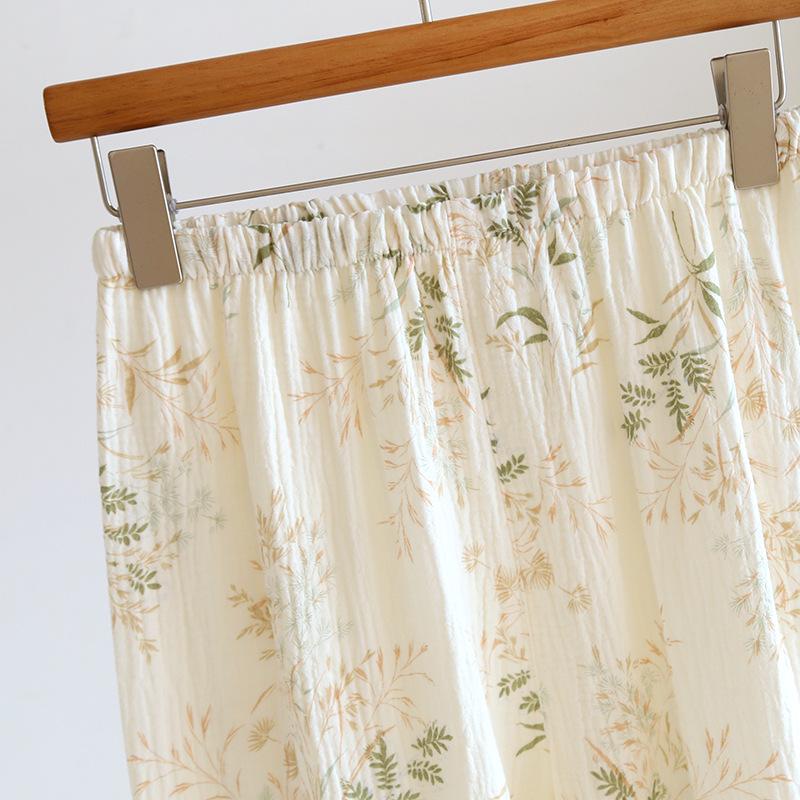 Women's Three-Piece Pure Cotton Gauze Pajama Set - Short Sleeve and Long Pants