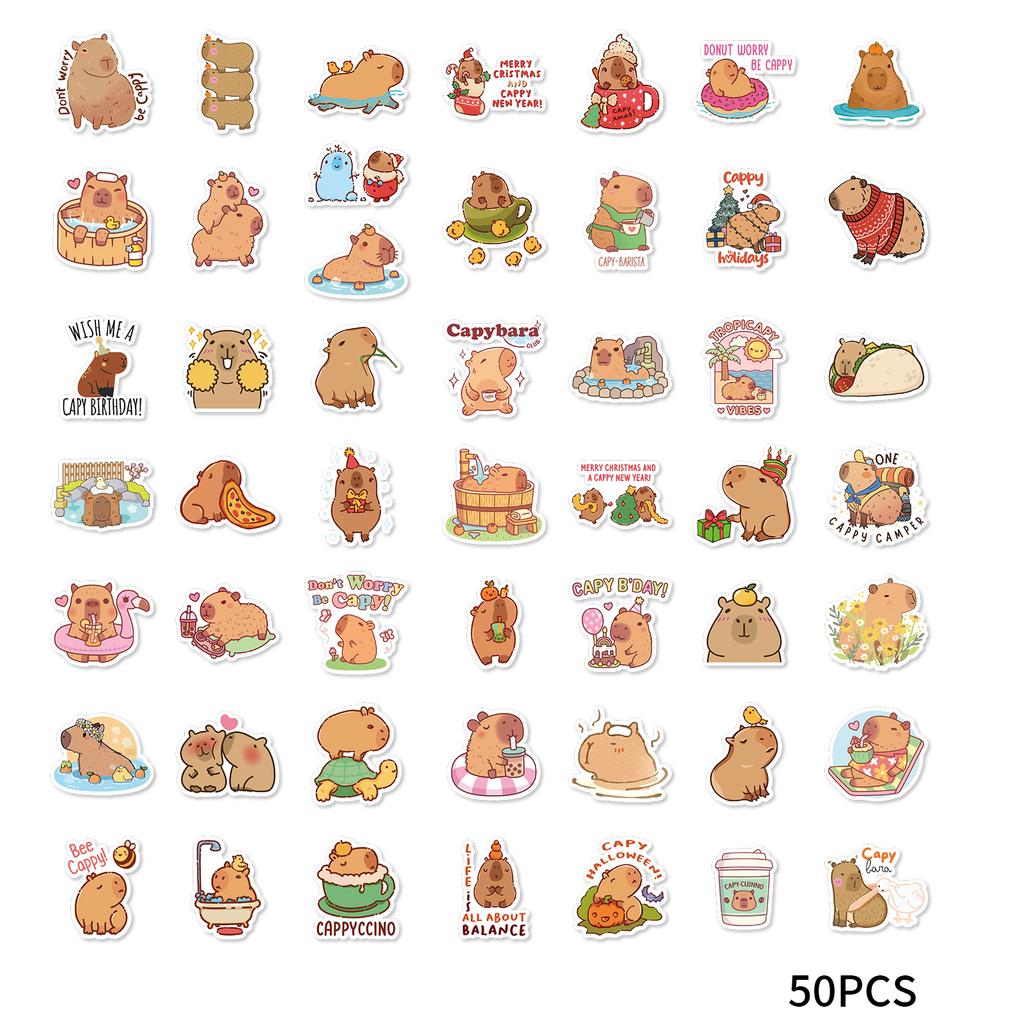 50Pcs  Of Different Capibala Cartoon Graffiti Stickers Diy Decorated Laptop Suitcase Guitar Classic Toy Waterproof Pvc Decals