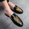 Summer Embroidery Half Shoes For Men Dress Shoes Mules Man Slides Leather Casual Shoes Party Loafers Slippers Flats Sandals 2025