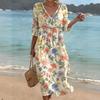 Damen V-Ausschnitt Midi-Kleid mit Blumenprint für den lässigen Strandurlaub