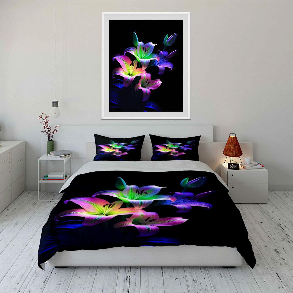 Neon-colored lily flowers. Bedding sets Duvet cover sets Duvet covers Pillowcases(1*Duvet Cover 2*Pillowcases without duvet insert)