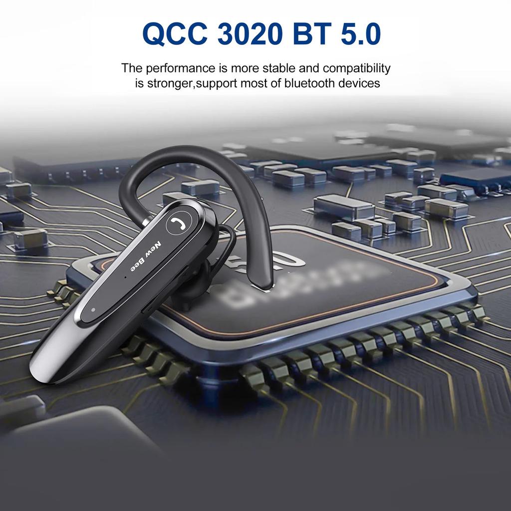 New Bee Business Headphones Single In-Ear Wireless BT5.0 Earphone Hands-Free with Dual Mic CVC8.0