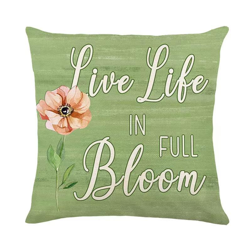 Spring Home Tulip Pattern Linen Print Indoor Sofa Living Room Season Decorative Throw Pillow Cover