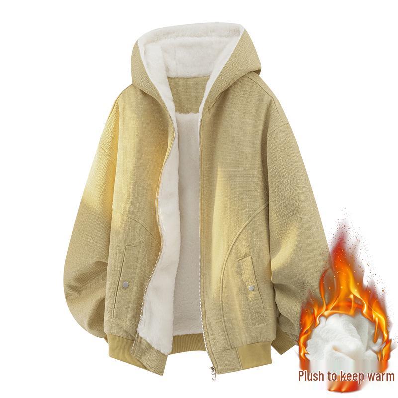 

Men s and Women s Plus Size Fleece-Lined Hooded Jacket - Trendy, Versatile, Warm Cotton for Autumn & Winter M