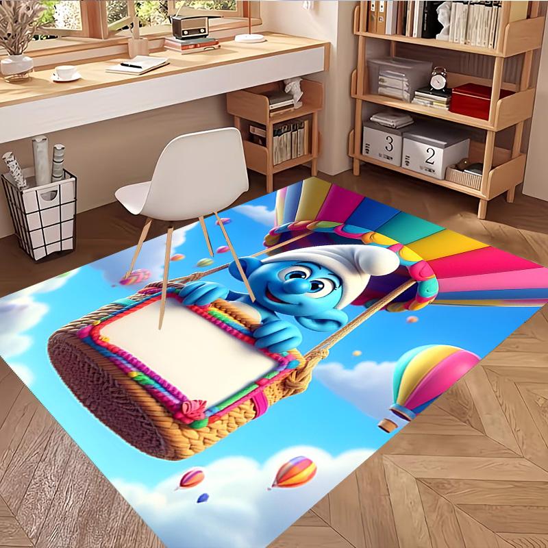 Blue Smurfs Print Rug, Washable Floor Carpet, For Entryway Dorm Laundry Room Office Study, Home Decor Birthday Christmas Gift