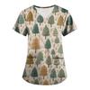 Plus SizePrinted Scrub Working Uniform Tops For Women's Cross V-Neck Print Short Sleeve Fun T-Shirts Workwear Tee With Pockets