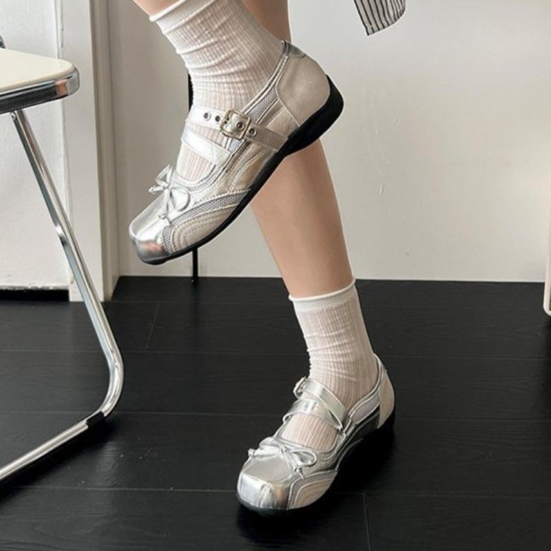 Fashion Square Toe Shallow Mouth Flat Single Shoes Women's Xia 2025 New Butterfly E Sister with Skirt Soft Sole Mary Jane Shoes