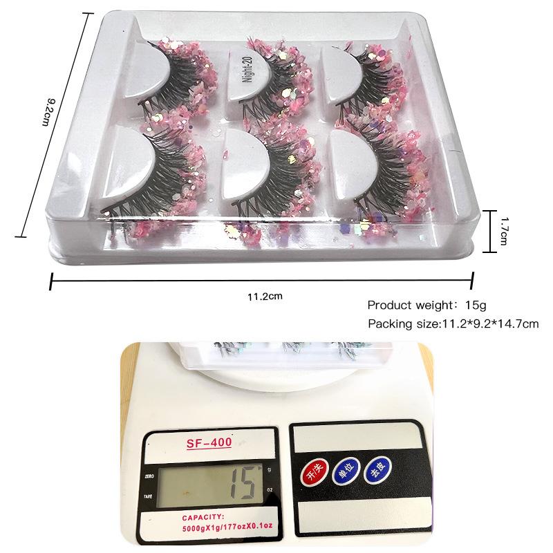 3 Paar Leuchtende Pailletten Falsche Wimpern Bühnen-Make-up Farbige Pailletten Glitzer Wimpern