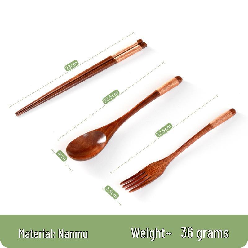Japanese Portable Lunch Set: Cloth Bag with Wooden Spoon, Fork, and Chopsticks