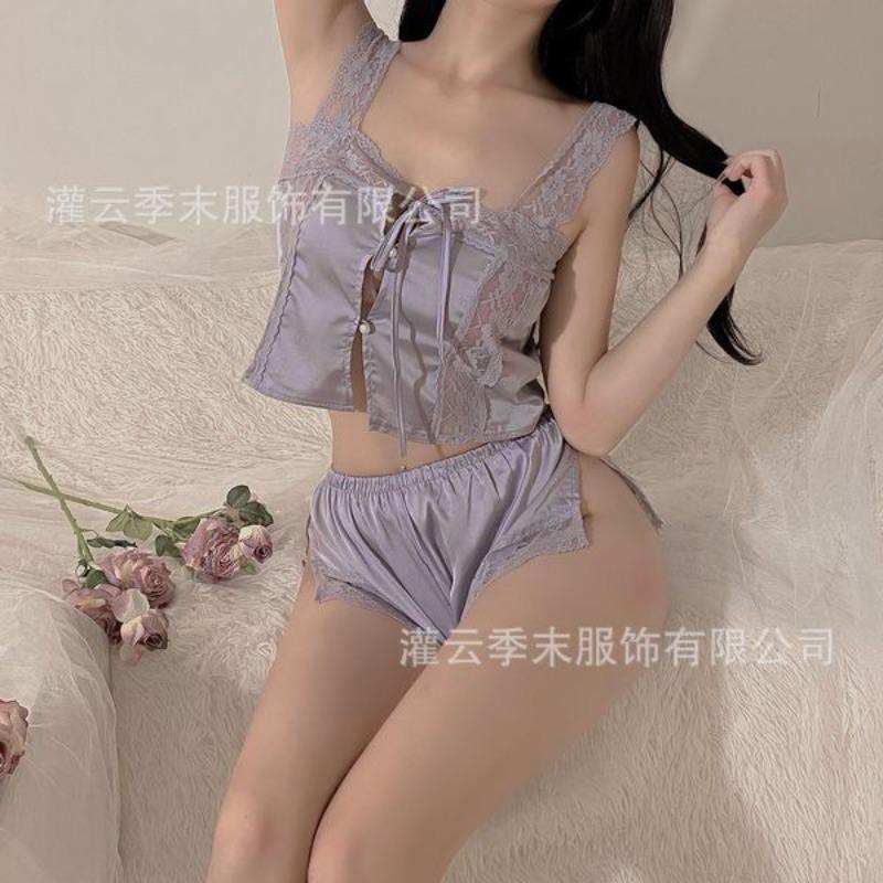 Sex Underwear Pure Desire Style Sexy Square Neck Lace-up Ice Silk Summer Thin Sexy Split Suspender Women