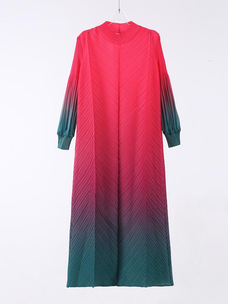 Middle Eastern Style Women's Gradient Robe Dress, Semi-High Neck, Plus Size, High-End Bud Skirt.