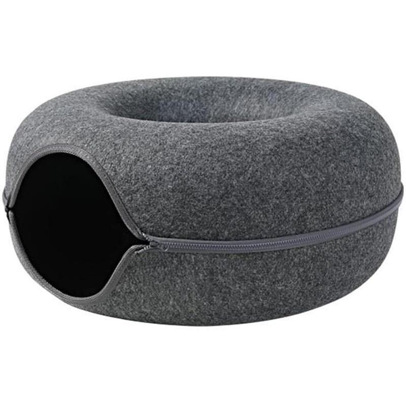 Round Tunnel Cat Bed Comfortable Donut House - Dark Gray