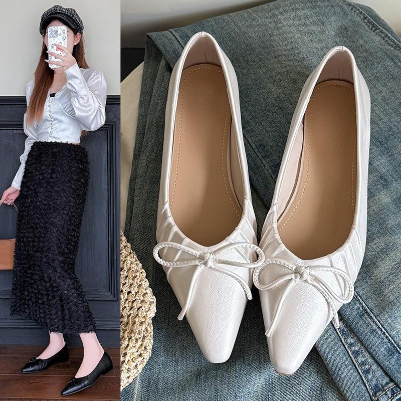 Fashion French Purple Inside Heightened Pointed Toe Single Shoes Women's Spring 2025 Temperament Bow Fairy Gentle Mary Jane Shoes