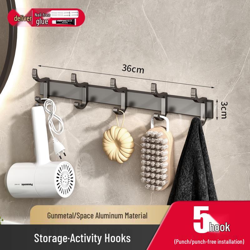 Gun Gray Punch-Free Space Aluminum Wall-Mounted Bathroom Towel Rack