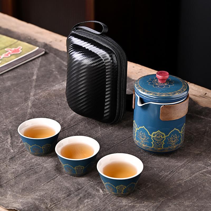 Ceramic Guyun Travel Tea Set Kuaike Cup Set Tea Portable Car One Pot Three Cups Business Gifts