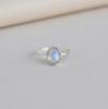Rainbow Moonstone Oval Statement Ring, 925 Sterling Silver Jewelry, Minimalist Boho Stacking Ring for Women