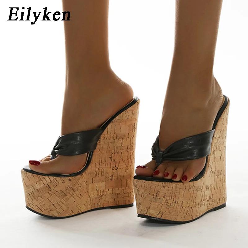 Eilyken Sexy Super 18CM High Heels Platform Wedges Pinch Slippers Women Sandals Mules Shoes Size 35-42
