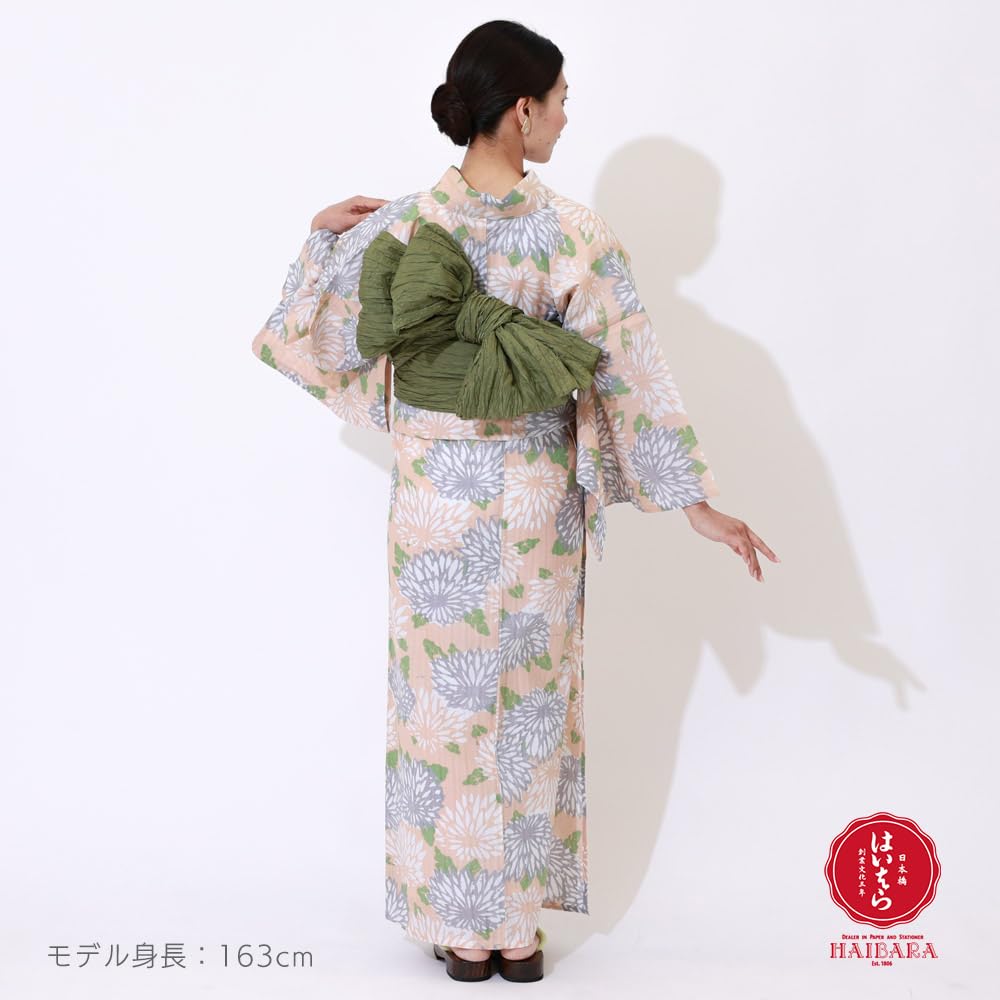 Kyoto Kimono Yuzen Yukata from Made In Cotton Small Chrysanthemum Women's (Single Item) Nihonbashi/Haibara, Japan, High-Quality Kimono, (Coral Green)