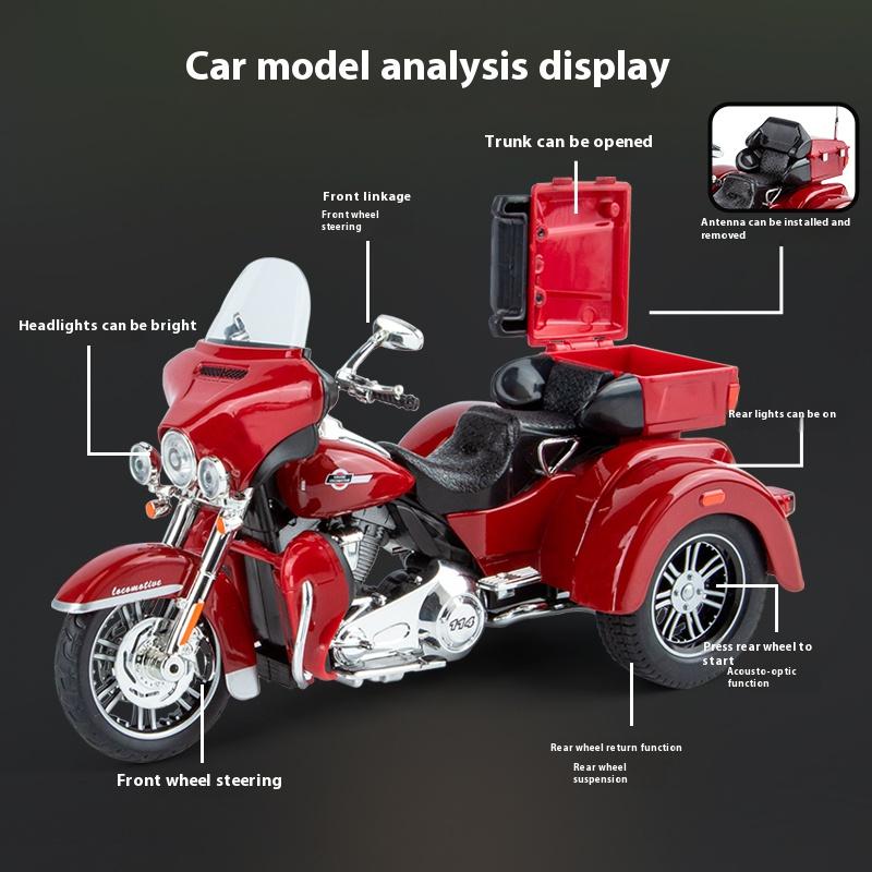 1/9 Scale Harley Davidson TRI GLIDE ULTRA Luxury Tricycle Alloy Diecast Model Motorcycle  Sound & Light  Holiday Gifts for Boyfriend