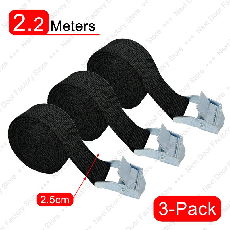 3pcs 2.2M Buckle Tie-Down Belt Cargo Straps for Car Motorcycle With Metal Buckle Tow Rope Strong Ratchet Belt for Luggage Bag